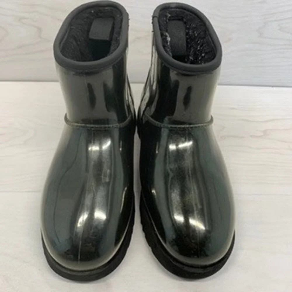 UGG Womens 7 Classic Clear Mini Waterproof Boots Black Translucent Rain Snow